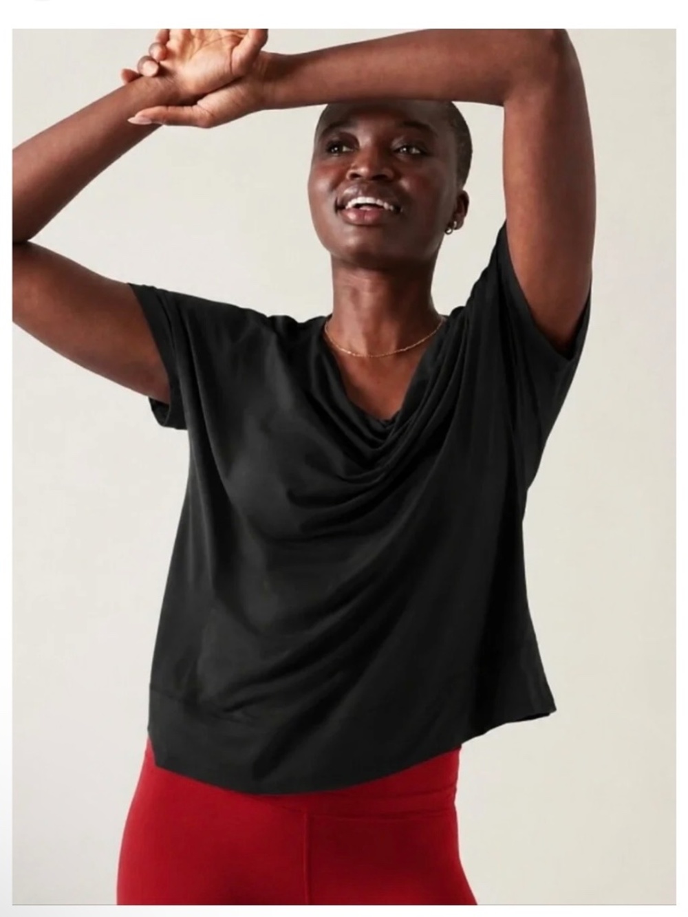 Athleta Relaxed Weekender Tee Shirt Black Cowl Neck Short Sleeve Pullover Medium